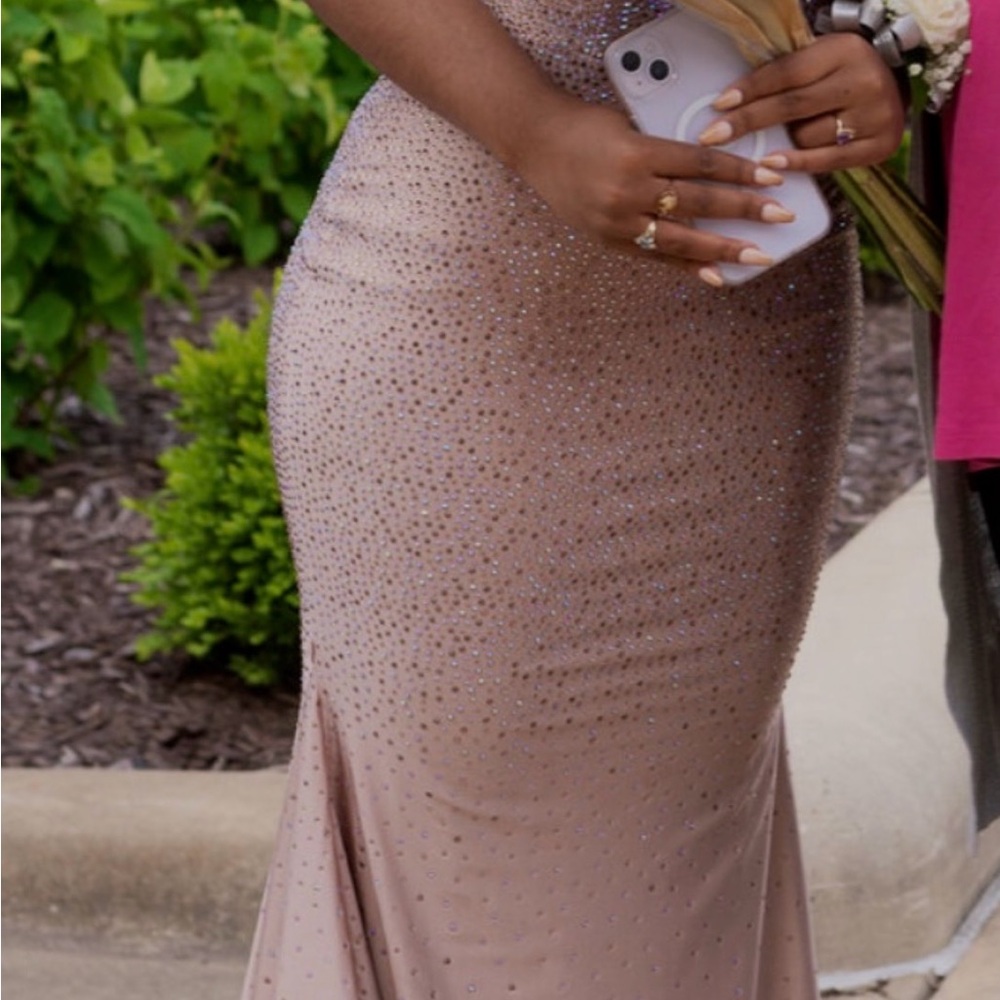 Elegant Rhinestone Champagne Mermaid Gown